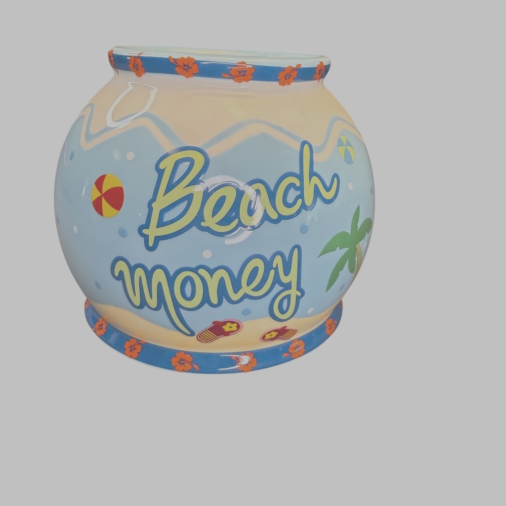 Bella Casa by Ganz Beach Money Ceramic Coin Bank Tropical Vacation Fund Jar Gift